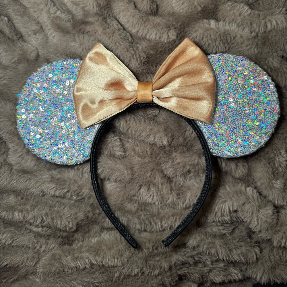 Sequin Mouse Ears Headband with Gold Bow